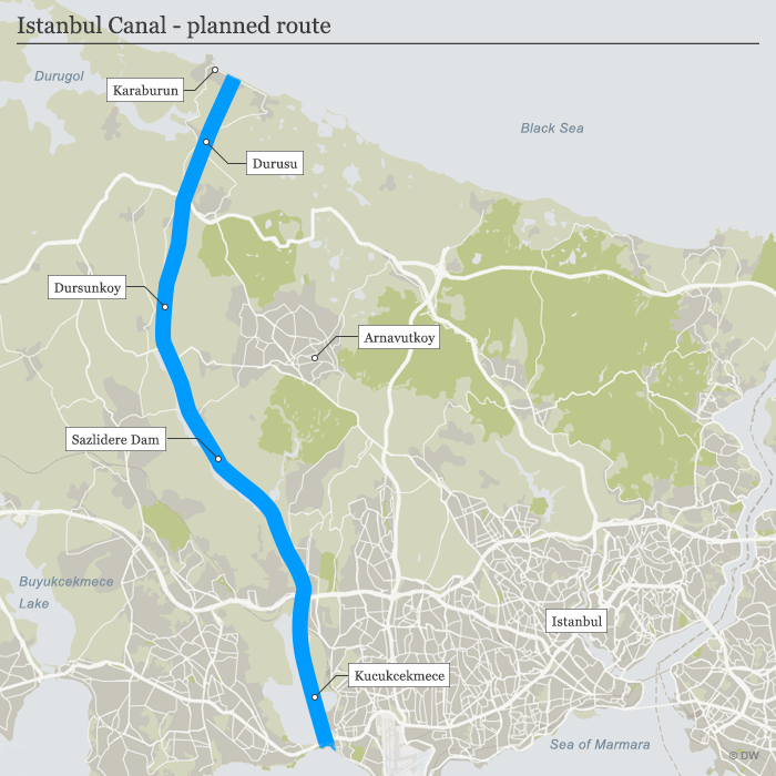 Трасето на новия канал преминава през 16-милионната метрополия Истанбул