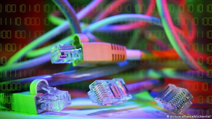 A close up shot of computer cables