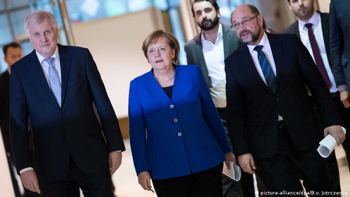Deutschland Große Koalition Sondierungsgespräche | Seehofer & Merkel & Schulz