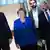 Merkel ao lado dos líderes da CSU, Horst Seehofer (esq.) e do SPD, Martin Schulz (dir.)