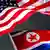 Bandeiras dos EUA e da Coreia do Norte