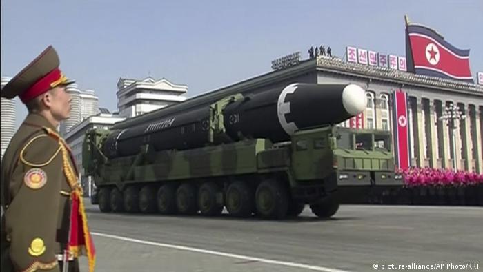 North Korea's latest missile rolls through Pyongyang during a military parade.