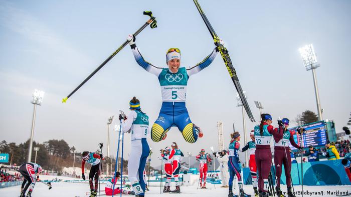 Шведська лижниця Шарлотта Калла після здобуття першого золота Олімпіади-2018