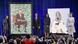 Former First Lady Michelle Obama and former President Barack Obama pose beside their official portraits Former First Lady Michelle Obama and former President Barack Obama pose beside their official portraits