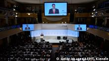 German Foreign Minister Sigmar Gabriel is being displayed on giant screens as he gives a speech during the Munich Security Conference on February 17, 2018 in Munich, southern Germany.
Global security chiefs and top diplomats attend the annual Munich Security Conference running until February 18, 2018 to discuss Syria, Ukraine and other international conflicts and crises. / AFP PHOTO / Thomas KIENZLE (Photo credit should read THOMAS KIENZLE/AFP/Getty Images)