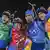 Французькі біатлоністи святкують перемогу в змішаній естафеті 