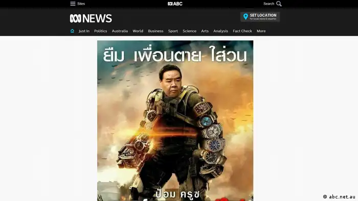 Im Internet kursieren diverse satirische Filmposter mit Prawins Konterfei. Hier übernimmt der General die Rolle von Pom Cruise im Film Edge of Tomorrow. Pom bedeutet in Thai mollig.