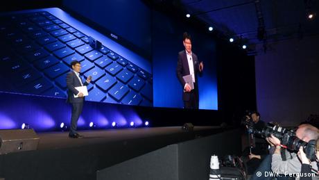 Huawei company representative presenting new Huawei keybord camera