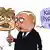 Карикатура - "Владимир Путин" держит перед собой маску своего пресс-секретаря Дмитрия Пескова и восклицает: "Какую "пургу" он несет!"