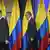 Präsident Santos mit dem Kolumbiens Hochkommissar für Frieden, Rodrigo Rivera, und dem Chefunterhändler Gustavo Bell (v. l.