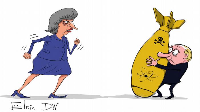 Karikatur Sergey Elkin - London stellt wegen Attentat auf Ex-Spion ein Ultimatum an Moskau.