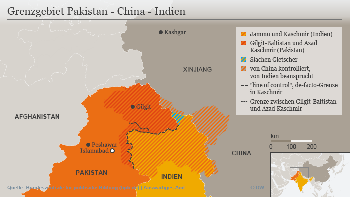Infografik Karte Grenzgebiet Pakistan - China - Indien DEU