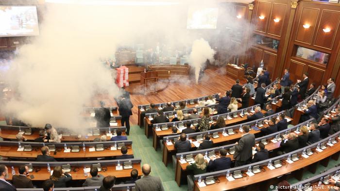 Tear gas in Kosovo's parliament