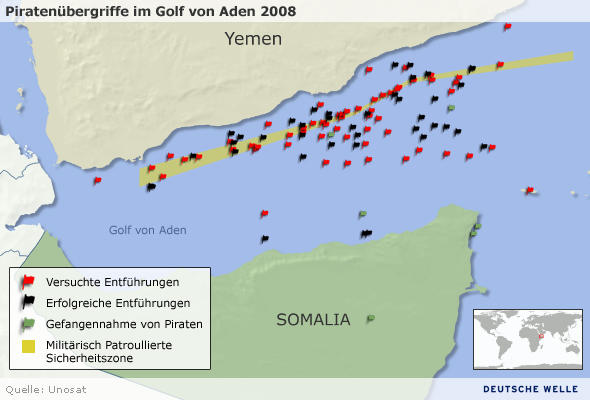 Infografik Piratenübergriffe im Golf von Aden 2008