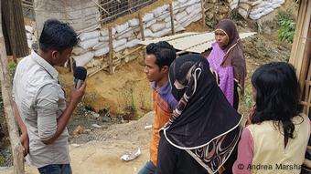 An aspiring Rohingya camp reporter during an interview.
