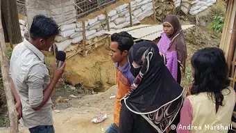 An aspiring Rohingya camp reporter during an interview.