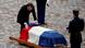 French President Emmanuel Macron at the memorial for Arnaud Beltrame French President Emmanuel Macron at the memorial for Arnaud Beltrame