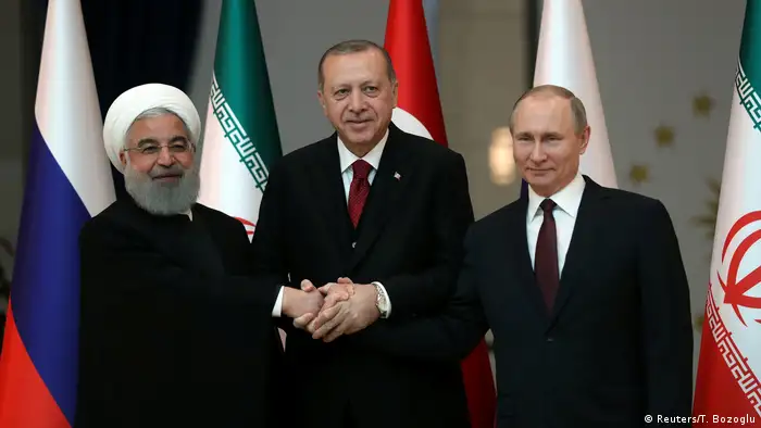 Türkei Ruhani, Erdogan und Putin beim Treffen in Ankara (Reuters/T. Bozoglu)