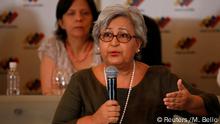 Venezuela's National Electoral Council (CNE) President Tibisay Lucena speaks during a meeting with presidential candidates for signing an agreement on guarantees for the vote at the National Electoral Council (CNE) headquarters in Caracas, Venezuela March 2, 2018. REUTERS/Marco Bello