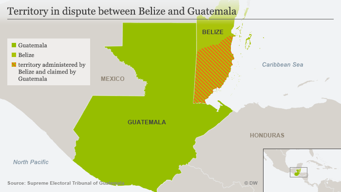 Infografik Karte Zwischen Guatemala und Belize umstittenes Gebiet ENG