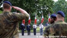 ARCHIV 2012 +++ German soldiers of the 291st Jagerbataillon take part in a military ceremony on July 5, 2012 in Illkirch-Graffenstaden, eastern France. The 600 soldiers of the 291st Jägerbataillon, the first German regiment stationed in France since 1945 and who will parade down the Champs-Elysees avenue on July 14, represent a powerful symbol of reconciliation between the two countries. AFP PHOTO/FREDERICK FLORIN (Photo credit should read FREDERICK FLORIN/AFP/GettyImages)