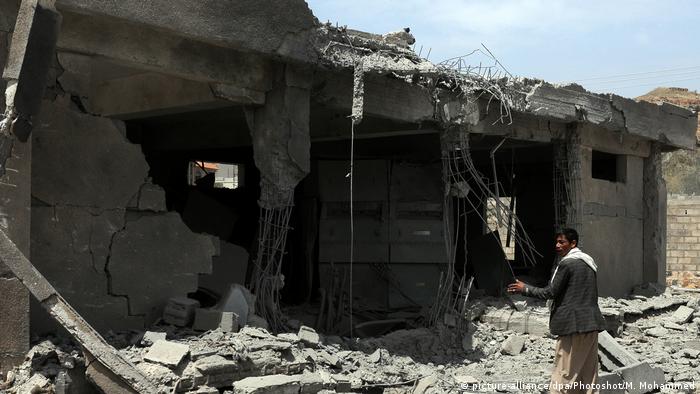 The rubble of a power station hit by a Saudi airstrike in the Yemeni capital, Sanaa.