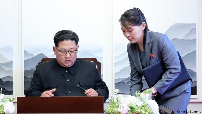 North Korean leader Kim Jong Un and his sister Kim Yo Jong at the inter-Korean summit