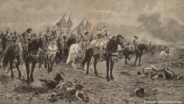 King Gustav II Adolf depicted praying before battle