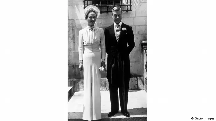 The scandal surrounding the decision of King Edward VII to abdicate the throne so he could marry the twice-divorced American socialite Wallis Simpson in 1937 is well-known. For the more modest royal affair, Simpson tapped American designer Mainbocher to make her light-blue wedding dress. The dress was one of the most copied of her time, and afterward donated to the Metropolian Museum in New York.