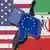 Symbolic image of rejection and criticism of the EU European Union on the US exit from the Joint Comprehensive Plan of Action JCPOA