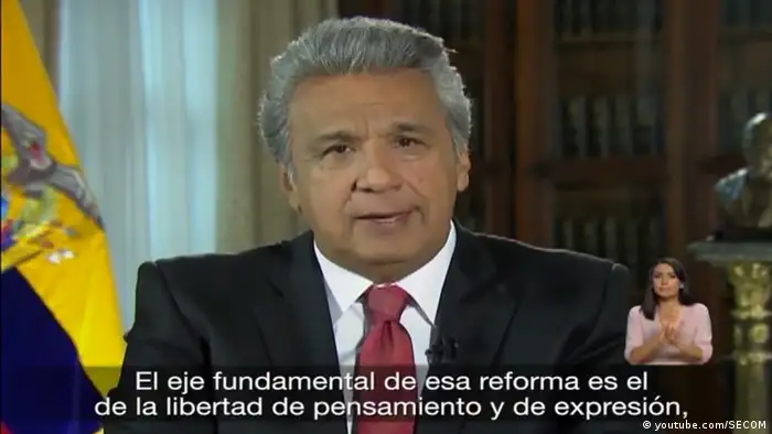 Screenshot youtube-Video Rede Präsident Ecuador Lenín Moreno (youtube.com/SECOM)