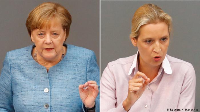 Deutschland Bundestag Bildkombo Angela Merkel und Alice Weidel