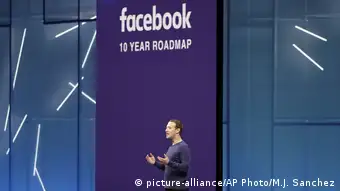 Mark Zuckerberg holding a speech at a facebook corporate event