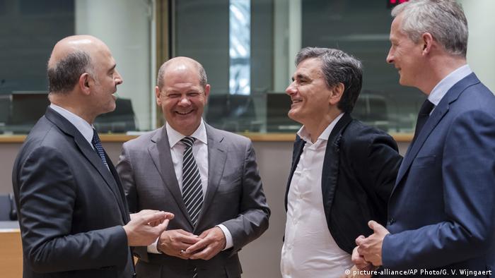 Belgien EU Eurogroup - Bruno Lemaire, Olaf Scholz, Euclid Tsakalotos und Pierre Moscovici