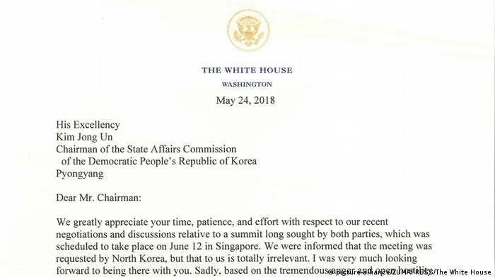 Копия письма Трампа, адресованного Ким Чен Ыну