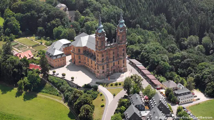 Aerial view of the Basilica of the Fourteen Holy Helpers in Upper Franconia