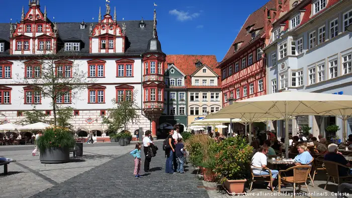 Marketplace with historical buldings in Coburg, Germany