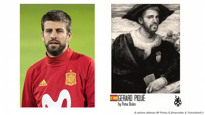 Tschuttiheft.li Karikaturen Fußballspieler | Original & Fälschung | Gerard Piqué (Imago/Horstmüller & Tschuttiheft.li)