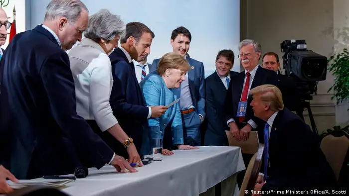 Kanada Staats- und Regierungschefs G7-Staaten diskutieren gemeinsame Erklärung in Charlevoix (Reuters/Prime Minister's Office/A. Scotti)