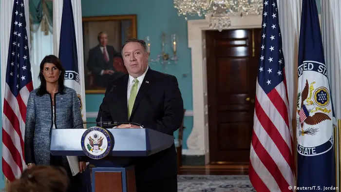 USA Ankündigung Austritt aus UN-Menschenrechtsrat | Nikki Haley & Mike Pompeo (Reuters/T.S. Jordan)