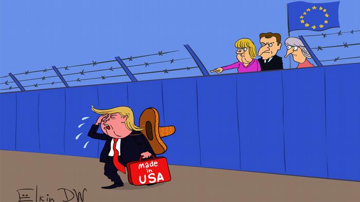 DW-Karikatur von Sergey Elkin - EU verhängt Vergeltungszölle auf US-Produkte