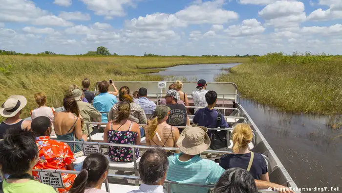 Tourists in a boat on the Everglades