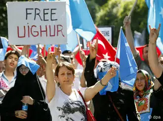 在土耳其举行示威的维吾尔与土耳其人