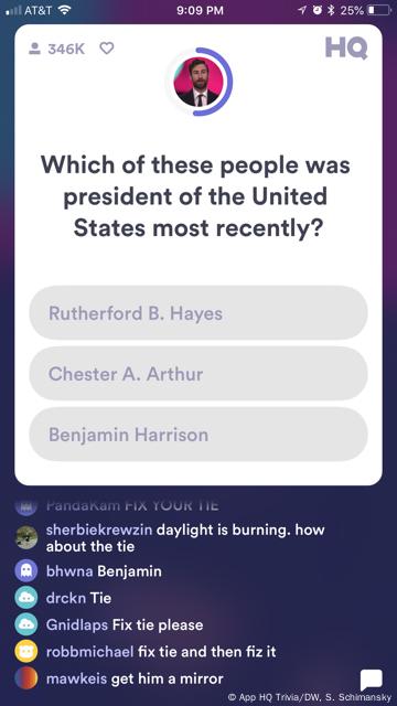 Screenshot der Smartphone App HQ Trivia