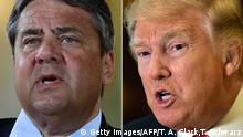 (COMBO) This combination of file photos created on January 16, 2017 shows US President-elect Donald Trump (R, January 9, 2017 in New York) and German Vice Chancellor, Economy and Energy Minister Sigmar Gabriel (May 24, 2016 in Meseberg).
Europe should face Donald Trump with confidence, German Vice Chancellor Sigmar Gabriel said on January 16, 2017, after the US president-elect had predicted that more EU members would leave the bloc and charged that NATO was obsolete. / AFP / Timothy A. CLARY AND Tobias SCHWARZ (Photo credit should read TIMOTHY A. CLARY,TOBIAS SCHWARZ/AFP/Getty Images)