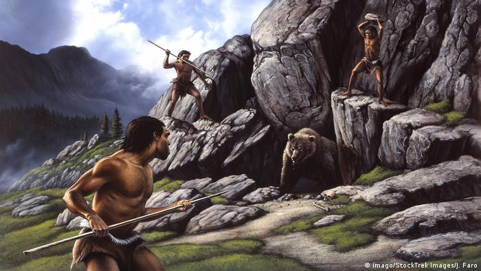 Neandertaler Jagt auf Höhlenbär