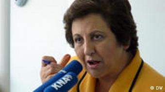 Shirin Ebadi speaking at a press conference