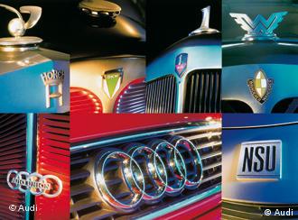 Коллаж: логтипы Audi разных лет