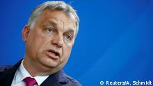 Hungarian Prime Minister Viktor Orban talks to the media after a meeting with German Chancellor Angela Merkel in Berlin, Germany, July 5, 2018. REUTERS/Axel Schmidt