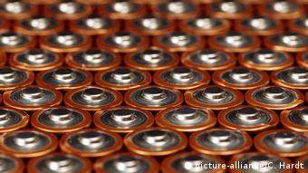 The top of lots of batteries lined up together